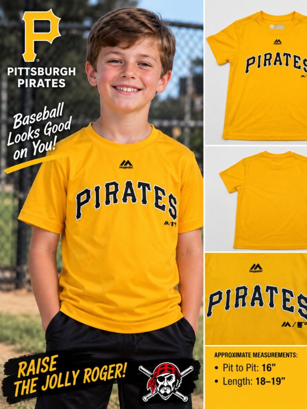 Pittsburgh Pirates Majestic MLB Youth Medium Cool Base Shirt